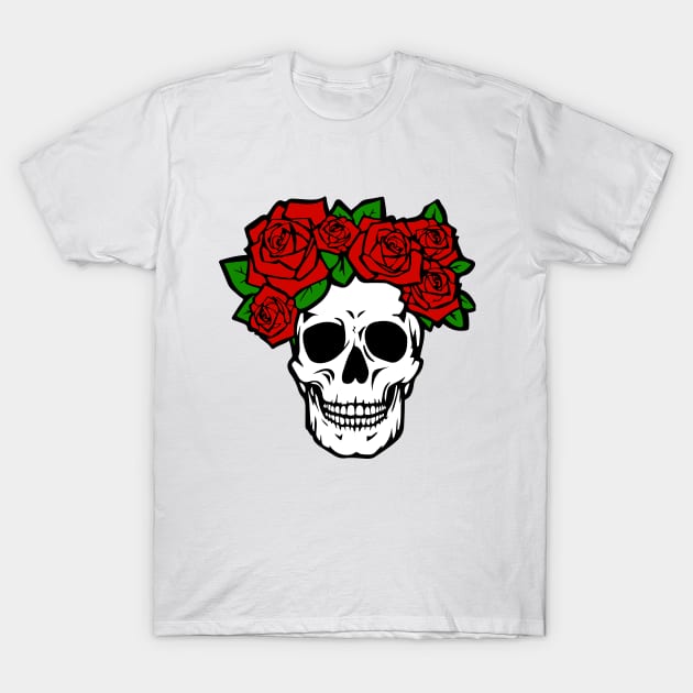 Funny Skull Roses T-Shirt by Dazling Things